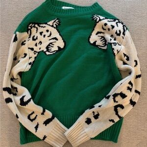 Green and Cream Leopard Print Sweater